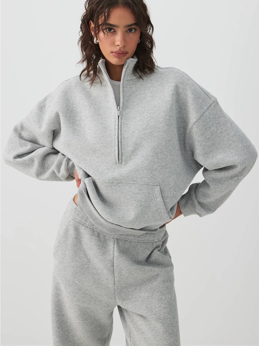 Ardene Light Gray Half-Zip Sweatshirt